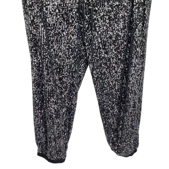 Scoop Women’s Sequin Joggers 3X Black Silver Pull-on Relaxed Drawstring Pockets - Picture 6 of 13
